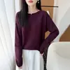 Suéter de Punto de Lana Pura Off-Shoulder Invierno 2026 Manga Larga para Mujer Color Sólido Raya Horizontal Suelto Top de Suéter de Lana