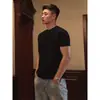 Camiseta Masculina de Verão para Fitness Reveladora de Músculos Peso Pesado Cor Preto Puro Casual Manga Curta Ombro Direito Gola Redonda Pequena Americana Meia-Manga