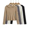 Suéter de Tricô Cinza com Capuz Estilo Relaxado Feminino Outono Novo Camisa Base Interna Suéter de Manga Longa Slim