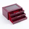 Caja de joyería, caja de almacenamiento de joyería de cuero dorado, estilo cajón, gran capacidad, caja de collar para accesorios, caja de joyería