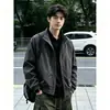 Chaqueta Bomber Retro Americana con Cuello Alto para Hombre Otoño Corta Cuadrada Hombro Recto Chaqueta de Trabajo Fresca y Elegante Chaqueta de Esquí a Prueba de Tres