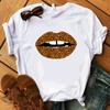 Nova camiseta feminina de primavera 2020 manga curta plus size top estampa de lábios manga curta roupas femininas europeias gola redonda
