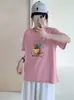 Camisa de Algodão de Bambu Solta Feminina Gola Redonda Manga Curta Versátil Emagrecedora Floco de Neve Algodão Direto da Fábrica