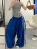 Pantalones de Pierna Ancha a Rayas Estilo Deportivo Retro Americano para Hombres y Mujeres, Pantalones Largos Casuales Relajados, Pantalones de Baile Jazz Sueltos Adelgazantes