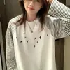 Camiseta de Manga Larga Raglán con Diseño de Rayas en Contraste Estilo Coreano Casual para Mujer, Holgada, Casual y Versátil, Tops de Cuello Redondo a la Moda