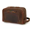 Neceser de Cuero Genuino para Hombres y Mujeres, Cuero Crazy Horse Vintage Bolsa de Cosméticos, Bolsa de Almacenamiento con Forro Impermeable, Neceser