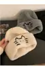 Chapéu de Lã de Gatinho Fofo para Mulheres no Outono e Inverno Estilo Coreano Mostra o Rosto Pequeno Versátil Chapéu de Tricô com Circunferência de Cabeça Grande e Chapéu de Lã Quente