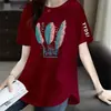 Comercio Exterior Transfronterizo Último Stock Gran Marca Etiqueta Cortada Ropa de Madre Ropa para Mujeres de Talla Grande de Mediana Edad y Mayores Camiseta Irregular Holgada de Manga Corta para Mujer