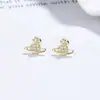 2025 Nuevos Pendientes de Plata de Ley S925 Diseño de Nicho Joker Casual Completamente Diamantados Hebilla de Hilo Planeta Pendientes