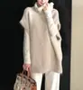 Colete de cor sólida estilo coreano novo para outono e inverno, em camadas com suéter solto modelador para mulheres, jaqueta colete de tricô fashion de gola alta