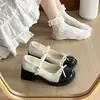 Zapatos Mary Jane Estilo Pequeño Chanel para Mujer 2026 Otoño Nueva Llegada Corte Bajo Lazo Tacón Grueso Versátiles con Faldas JK Zapatos Pequeños de Cuero