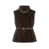 Atacado de Fabricantes de Roupas Femininas Transfronteiriças 2025 Aliexpress Moda Popular Casual Sem Mangas Gola Alta com Cinto Tops