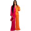 Y1161 Estilo europeo y americano otoño 2022 nuevo para mujer manga larga costura de contraste de color satén satén holgado traje casual