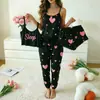 Nuevo conjunto de pijama para mujer transfronterizo, camisola con estampado de corazones y pantalón largo de cuatro piezas, ropa casual para el hogar, venta al por mayor de comercio exterior