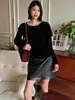 Popular camiseta de manga larga de terciopelo con volantes de diseño coreano para mujer, nueva para otoño de 2026, camiseta básica holgada y favorecedora con volantes