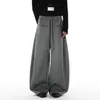 Calça Jogger Casual Cinza Marca Tendência Versátil Estilo Preguiçoso Calça Esportiva Fluida Estilo Old Money Calça Longa Wide-Leg