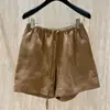 ¡STUDIO JINXI! Vibras frescas de verano~ Pantalones capri de lino color café para mujer 2025 con cordón elástico en la cintura alta