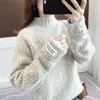 Suéter de Tricô Pulôver Gola Alta Meia Manga Estilo Coreano para Outono e Inverno, Nova Blusa de Manga Longa, Peça Básica Estilosa para Mulheres