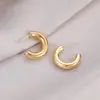Aretes de Aro Sólidos Retro Europeos y Americanos en Forma de C Estilo Frío ins Francés para Mujer Celebridad de Internet Combinables de Alta Gama