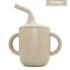 Taza de Aprendizaje para Bebé de Silicona Transfronteriza con Doble Asa, Taza con Popote, Anticaídas, Popote de Codo Antideslizante, Vaso de Agua de Silicona de Grado Alimenticio