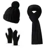 Sombreros Transfronterizos para Hombres y Mujeres en Otoño e Invierno Gorros de Lana Tejidos Gruesos con Forro de Polar, Bufandas y Guantes Trajes Cálidos