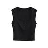 Hot Girl Sexy Slim-Fit Emagrecimento Três Botões Curto Umbigo Camisole Mulheres Verão Novo Colar Quadrado Exterior Wear Top
