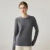Suéter de cashmere simples e casual com gola redonda, trançado, caimento solto, macio e confortável, suéter de manga comprida liso versátil