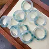 Anel com padrão de flor de jadeíta, anel de flor azul de jade gelo, joias de jadeíta DIY, anel de corrida com padrão de flor de quartizita