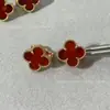 Nuevo Modelo de Exquisitos Pendientes de Trébol de Cuatro Hojas, Versión de Alta Gama con Oro V, Aguja de Plata 925, Chapados en Oro de 18 Quilates, Concha Blanca, Pendientes Completamente Incrustados con Diamantes para Mujer