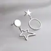 Pendientes de Plata de Ley S925 con un Diseño de Estrella Asimétrico Simple y Elegante, Moda Estilo Coreano Joyería de Plata Pura, Versátiles