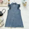 Vestido Colete Jeans Feminino Lavado com Botões e Mangas Bufantes Estilo Qipao Modificado Verão Leve Estilo Chinês Saia de Jeans Macia