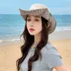 Chapéu de Cowboy Ocidental Estilo Étnico Chapéu de Montanhismo Retro Primavera Verão Feminino Proteção Solar de Aba Larga ao Ar Livre Chapéu Balde Protetor Solar Masculino