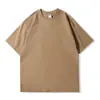 Camiseta Pesada de Algodón Puro Peinado de Doble Hilo de 260g con Hombro Caído Amplio, Mangas Cortas, Cuello Redondo, Lisa para Logo Impreso, Venta al Por Mayor desde el Fabricante