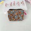 Nuevo Monedero Floral de Pana para Mujer, Bolso Portátil para Labial y Maquillaje, Linda Bolsa de Almacenamiento de Gran Capacidad
