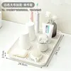 BNBS Bandeja de drenagem para lavatório de banheiro Caixa organizadora de bancada de plástico Copo para escova de dentes Bandeja de drenagem para sabonete