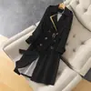 Abrigo Cruzado Europeo y Americano para Amazon, Corte Ajustado con Ribete en Contraste y Diseño Cruzado, Elegante Abrigo de Longitud Media para el Trabajo