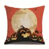 Funda de almohada de lino para Halloween, funda de cojín para reposacabezas impresa