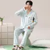 Algodón PuroPijama Cardigan de Manga Larga para Hombre Set de Ropa de Casa de Dibujos Animados, Adecuado para Usar al Aire Libre, Cuello Solapa, Holgado y Casual para Otoño