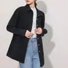 Foto Real # Estilo Novo Outono e Inverno Estilo Bf Camisa Jeans Solta com Lapela Rasgada Top com Fenda Jaqueta de Comprimento Médio Feminina de Algodão