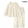 Conjunto de Pijama de Manga Larga para Mujer de Primavera y Otoño con Sujetador Incorporado Nuevo Algodón Nube Ropa de Casa Dulce y Linda Venta al por Mayor Transfronteriza