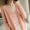 Atacado Transfronteiriço Malha Nova Estilo Primavera e Outono Cardigã Gola V Feminino Estilo Coreano Cor Sólida Solto Curto Outerwear Jaqueta Pequena