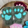 Guantes de Invierno Lindos de Dibujos Animados de Pata de Gato sin Dedos para Niñas, Guantes Cálidos de Felpa, Guantes Gruesos de Pata de Oso Peluda de Medio Dedo