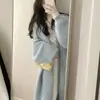 Chaqueta Suéter de Imitación de Piel de Visón Estilo Perezoso de Longitud Media por Encima de la Rodilla para Mujer Ajuste Holgado Otoño e Invierno Cárdigan de Punto Retro