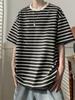 Camiseta de Manga Corta Color Block para Hombre Verano Nueva Holgada Manga Media Top Niños Estilo Coreano Rayada Camiseta Básica Cuello Redondo