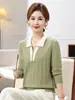 Ropa de otoño para mujeres de mediana edad y mayores, top elegante de manga larga como capa base, atuendo elegante para madre, tejido casual de moda con solapa para mujer