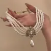 Cadena para Clavícula de Alta Resistencia Estilo Europeo y Americano, Cadena para Clavícula de Perlas Multicapa Estilo Palacio Barroco Retro, Accesorios de Collares de Alta Gama para el Cuello