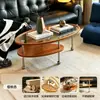 Mesa de Centro Oval de Vidro Retrô Usada Bauhaus Camada Dupla Sala de Estar Mesa de Chá Apartamento Pequeno Uso Doméstico Madeira Maciça Mesa Lateral de Sofá