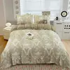 Conjunto Romântico de Gaze Dupla Camada Quatro Peças Capa de Edredom Espessa Lençol de Dormitório Conjunto de Quatro Peças Roupa de Cama Imitação de Linho Saia de Cama 4 Peças