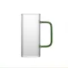 Taza de Vidrio de una Sola Capa con Mango de Color Cuadrado para el Hogar, Alta Apariencia, Vidrio Transparente, Taza para Beber Jugo de Frutas, Té de Leche, Hogar