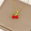 Collar con Colgante de Cereza de Perla Nuevo de Amazon Transfronterizo Europeo y Americano Cadena para Clavícula de Lujo Ligero de Verano para Mujer